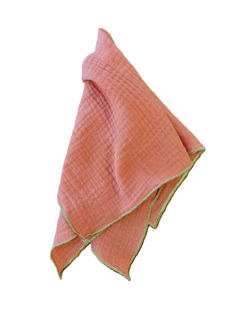 Coffret 4 Serviettes de Table – Double Gaze de Coton – Brun Toffee et rose Marsala – 40x40cm
