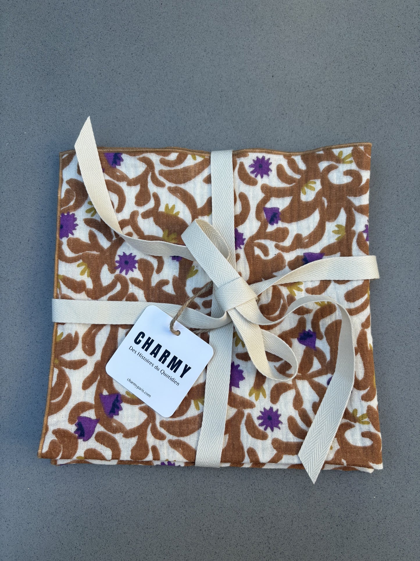 Lot de 2 serviettes de table Nahili en gaze de coton fabriquées en France, 40x40 cm