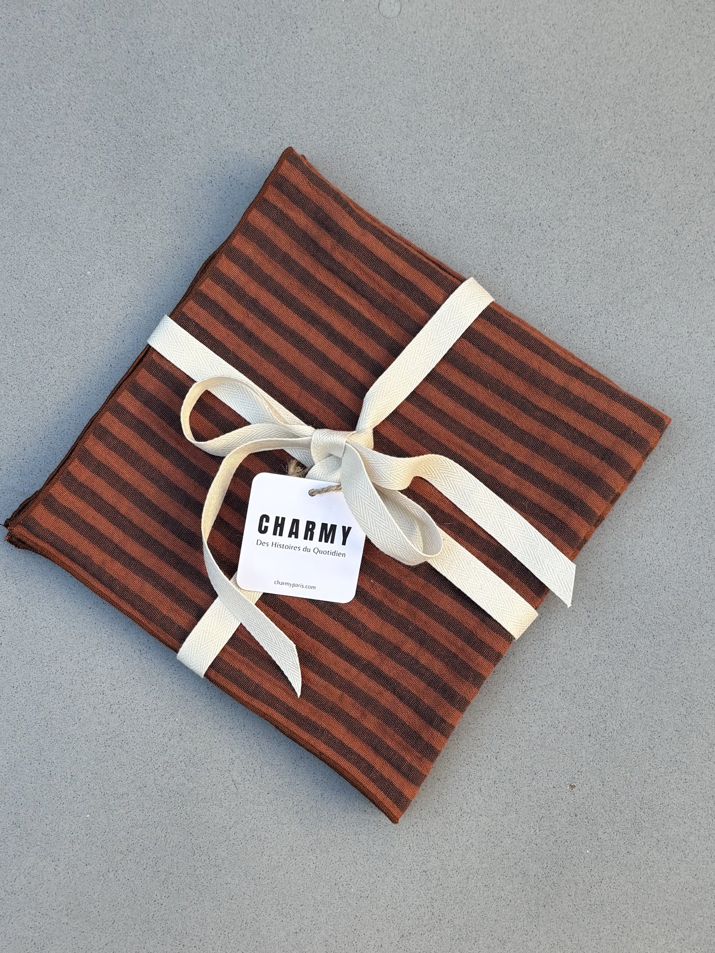 Lot de 2 serviettes de table rayé toffee en gaze de coton fabriquées en France