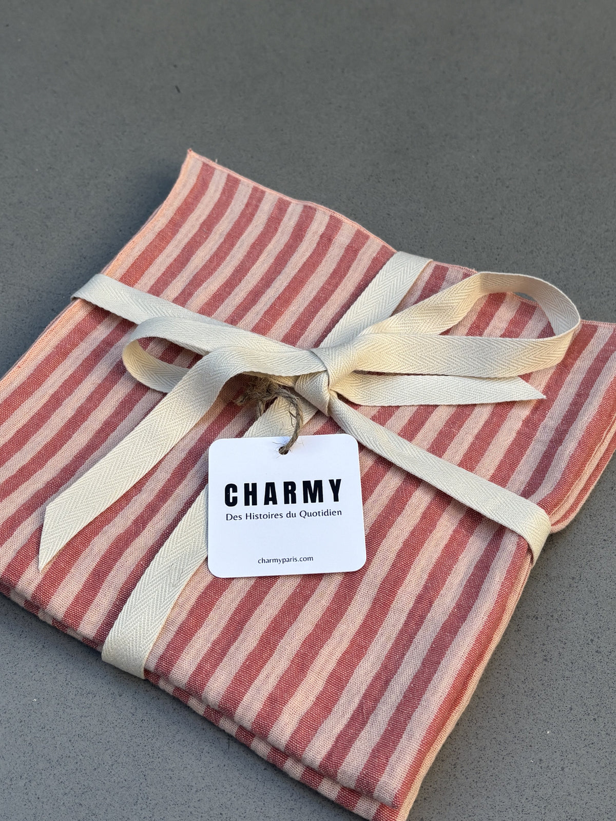 Serviettes de table en double gaze de coton, rayé skin et paprika, 40x40 cm – Charmy
