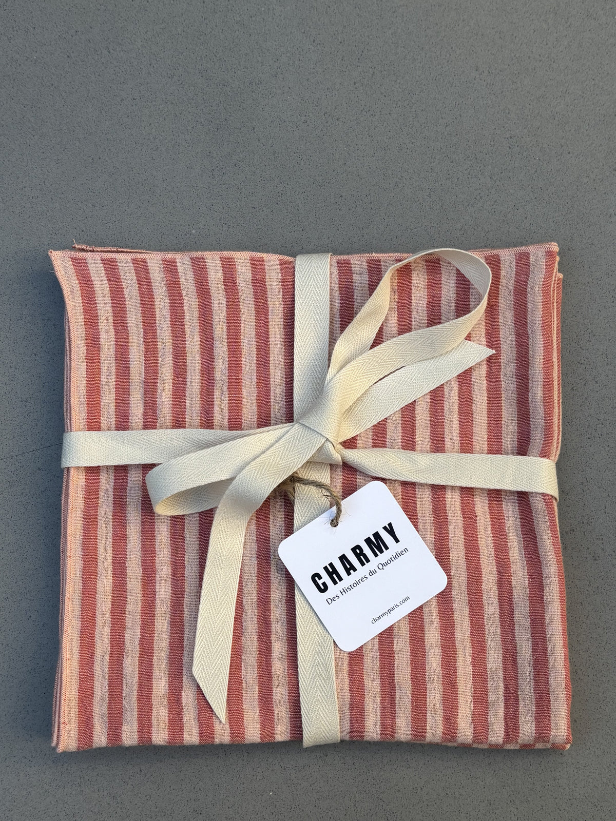 Lot de 2 serviettes de table rayé skin et paprika fabriquées en France