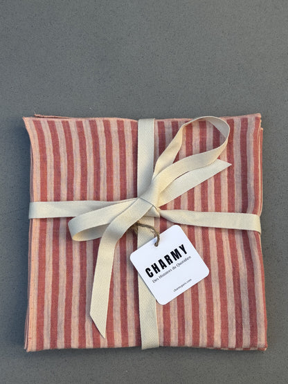Lot de 2 serviettes de table rayé skin et paprika fabriquées en France