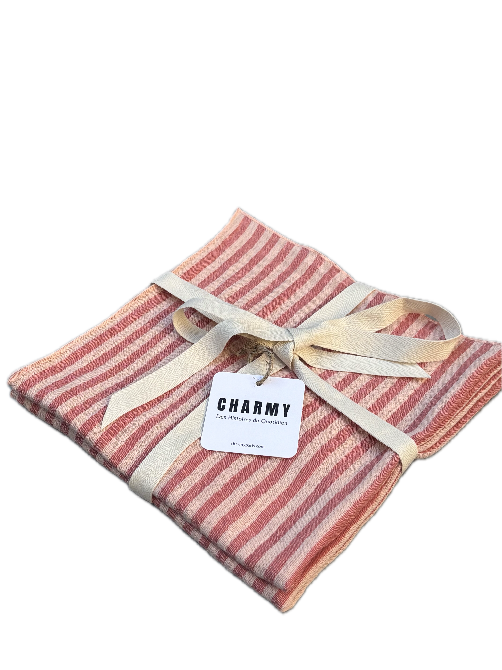 Détail du tissu rayé skin et paprika en double gaze de coton