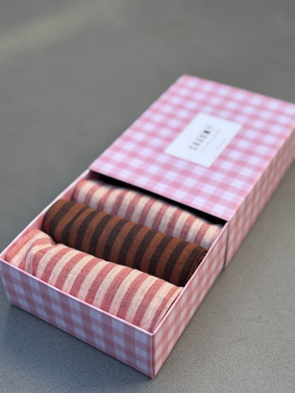 Serviettes de table rayé skin et paprika en gaze de coton fabriquées en France