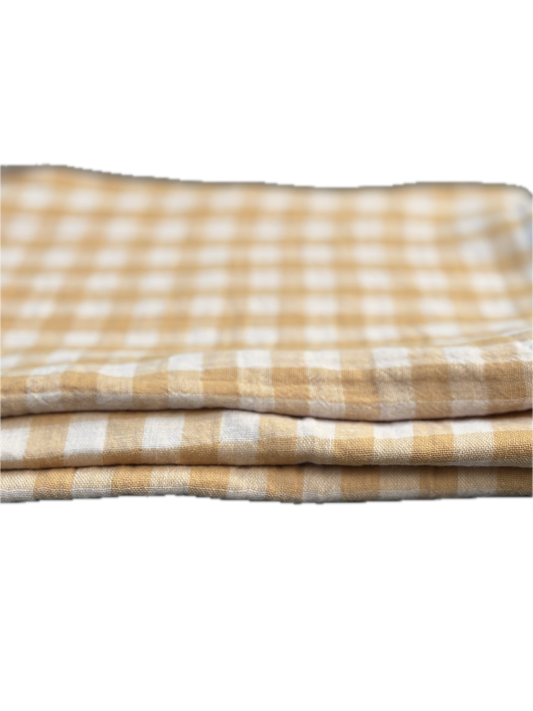 Hand Towels × 3 – Wheat Gingham – Cotton Gauze – 35×50 cm