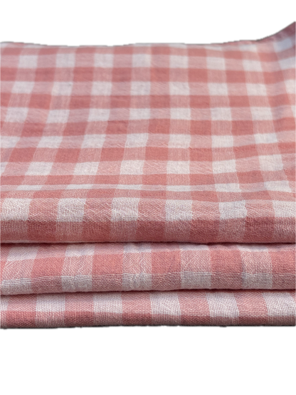 Hand Towels × 3 – Pale Pink Gingham – Cotton Gauze – 35×50 cm