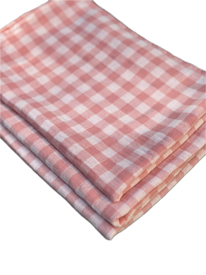Hand Towels × 3 – Pale Pink Gingham – Cotton Gauze – 35×50 cm