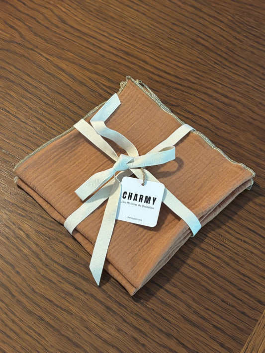 Table Napkins – Plain Caramel – Double Cotton Gauze – Set of 2 – 40×40 cm