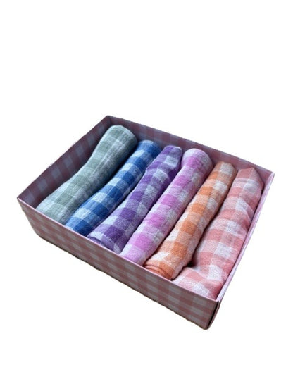 Coffret de 6 Serviettes Cocktail – Vichy Multicolore – Gaze de Coton – 23×23 cm