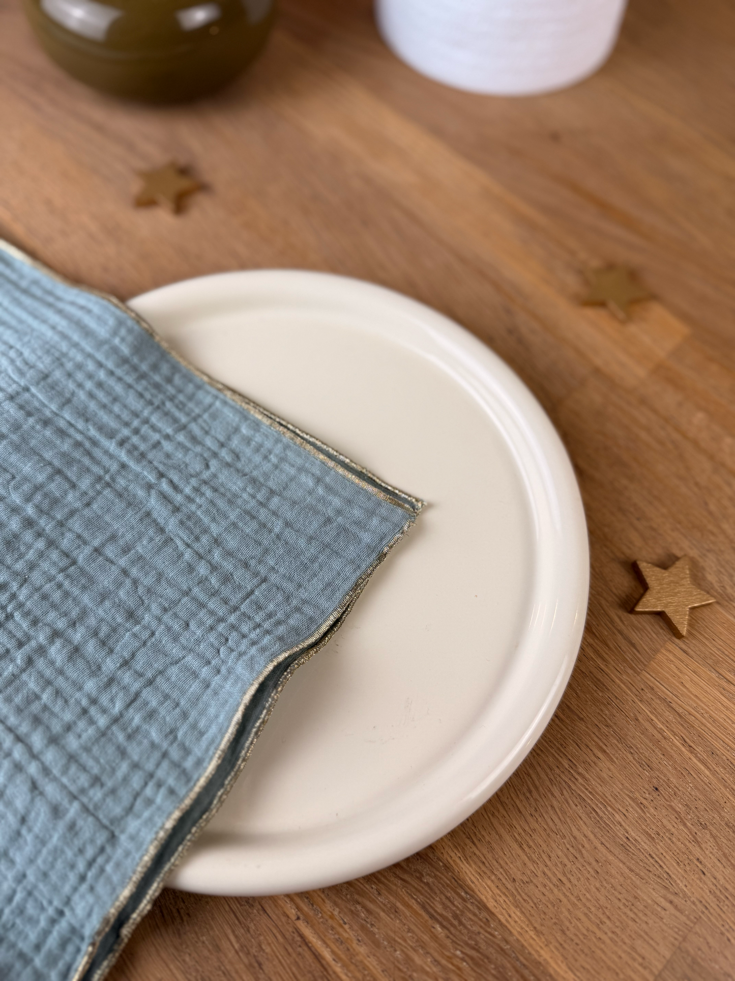 Coffret 4 Serviettes de Table – Gaze de Coton – Vert de gris – 40x40 cm