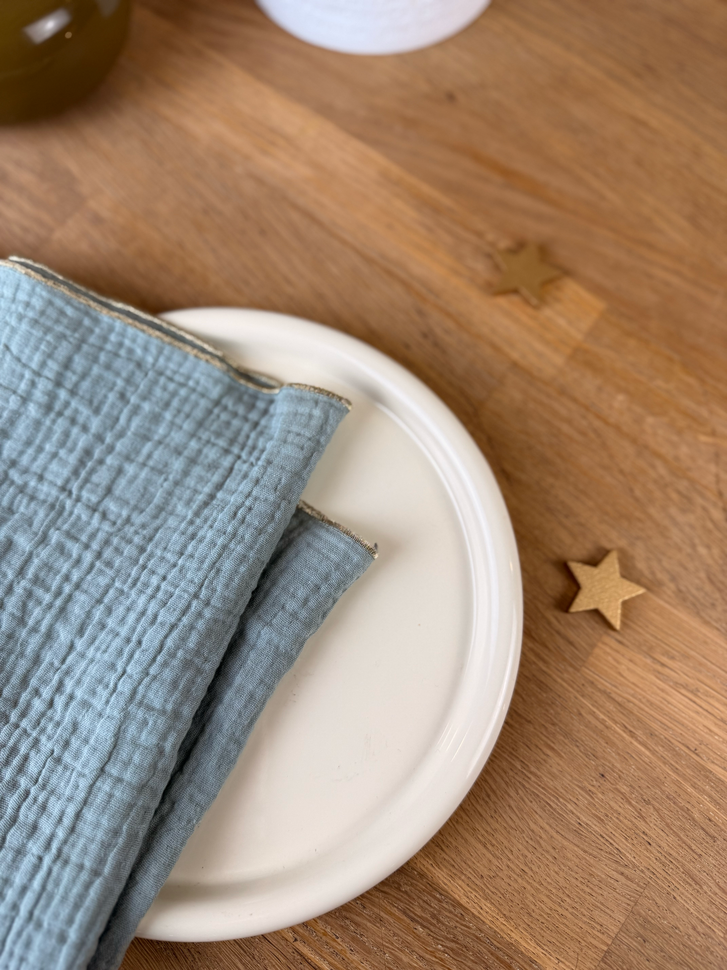 2 Serviettes de Table en Double Gaze de Coton – Uni Vert de Gris – 40x40 cm