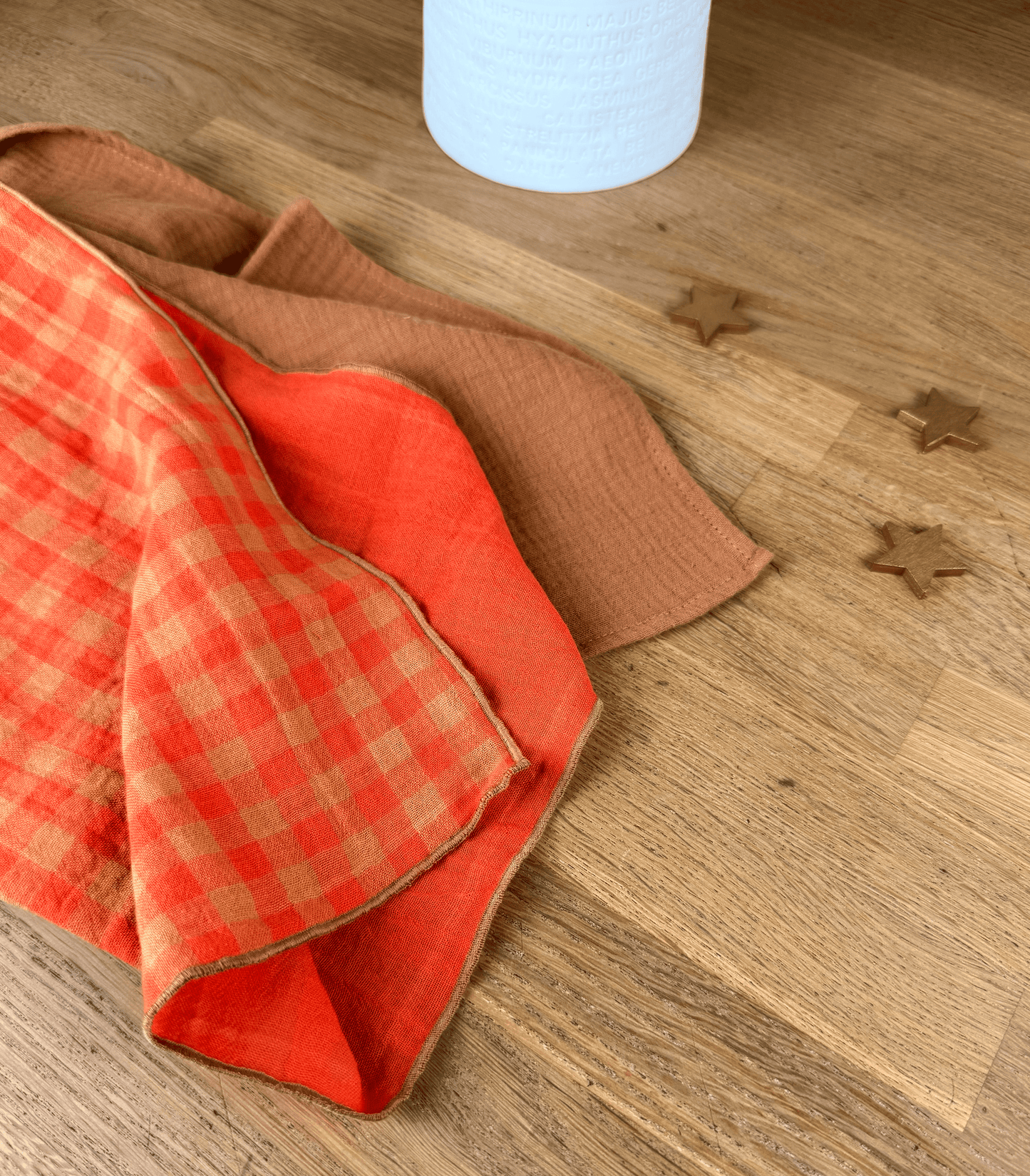 Coffret de 4 Serviettes de Table en Double Gaze de Coton – Tangerine & Caramel – 40x40cm