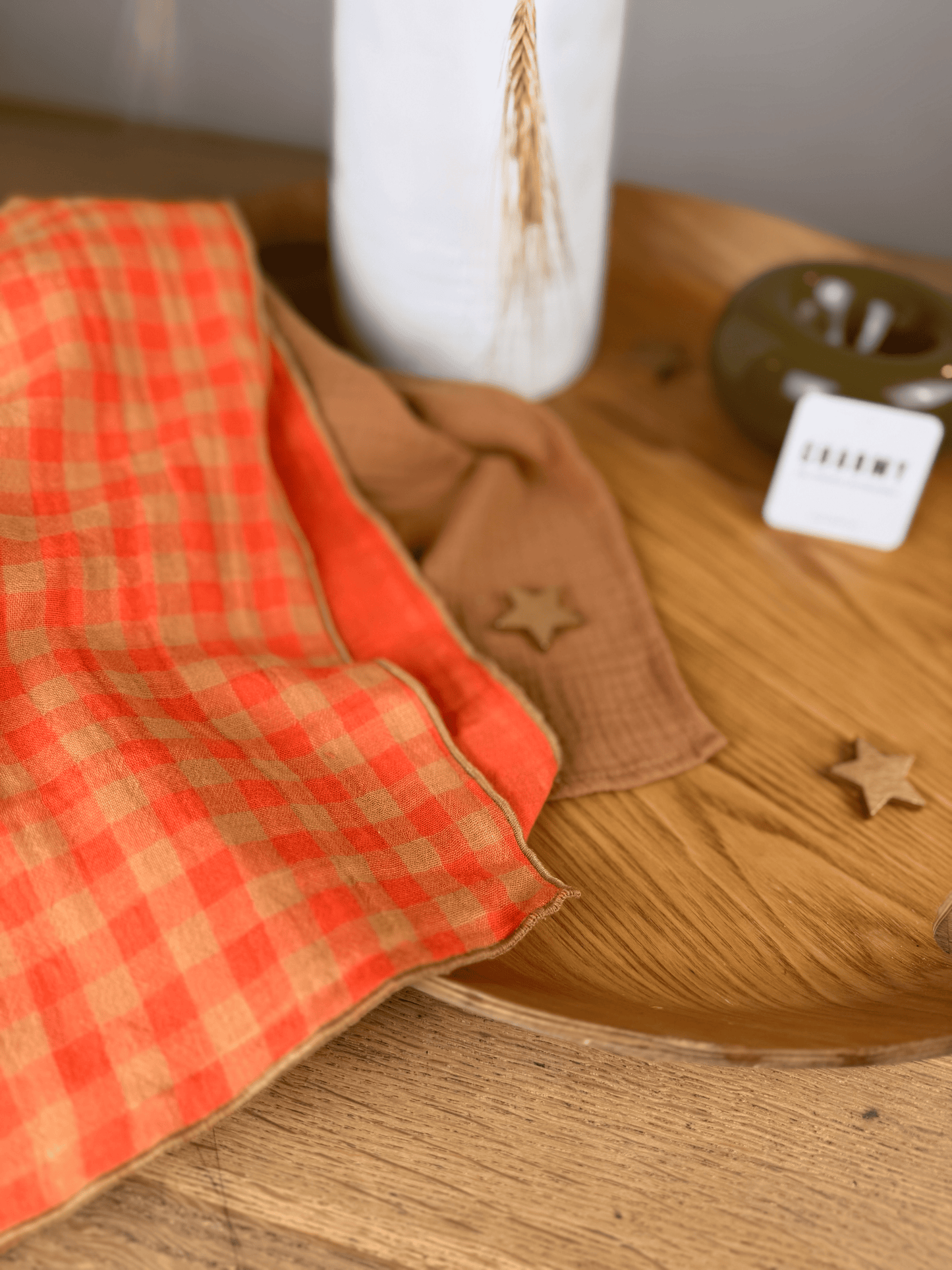 Coffret de 4 Serviettes de Table en Double Gaze de Coton – Tangerine & Caramel – 40x40cm