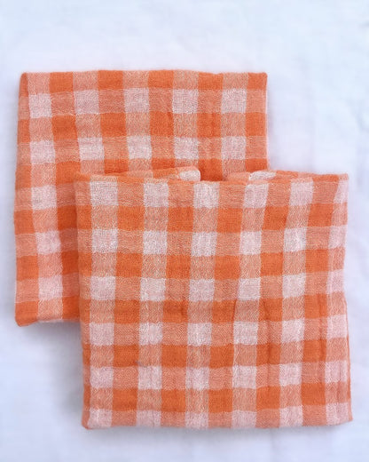 2 Serviettes de table en tissu double gaze de coton modèle Petite Vichy Clémentine fabriquées en France