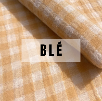 Lot de 3 essuie-mains en double gaze de coton, motif vichy blé, 35x50 cm