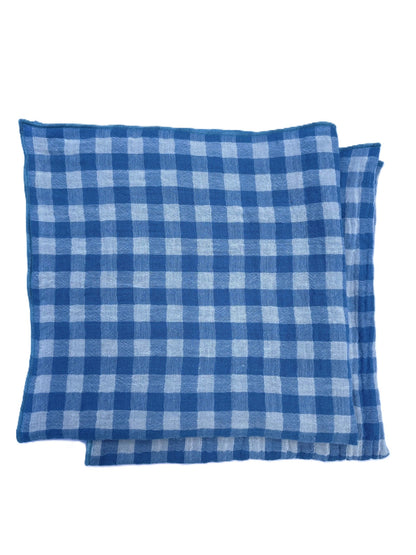 2 Serviettes de Table en Double Gaze de Coton – Vichy bleu – 40x40 cm