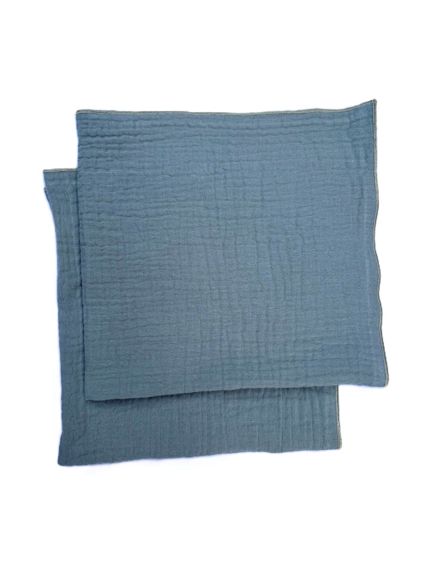 2 Serviettes de Table en Double Gaze de Coton – Uni Vert de Gris – 40x40 cm